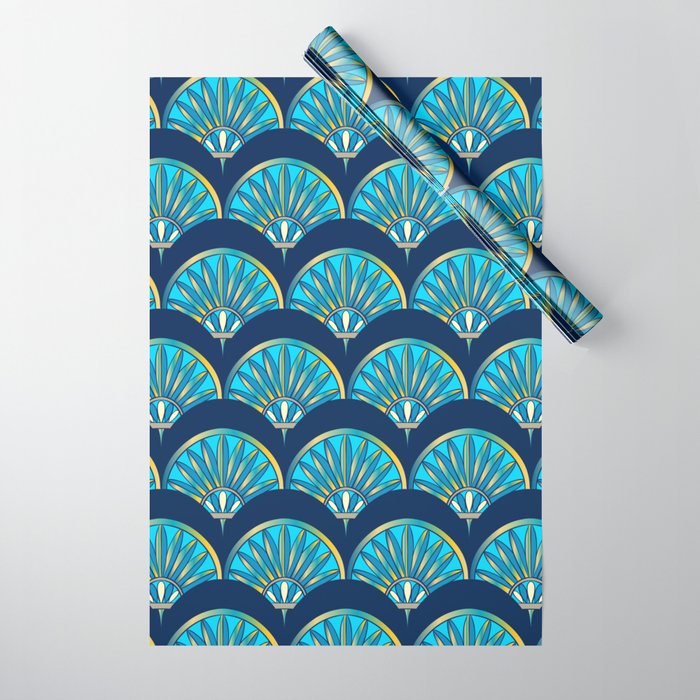 Art Deco Fan Blue Wrapping Paper by BruxaMagica_susycosta